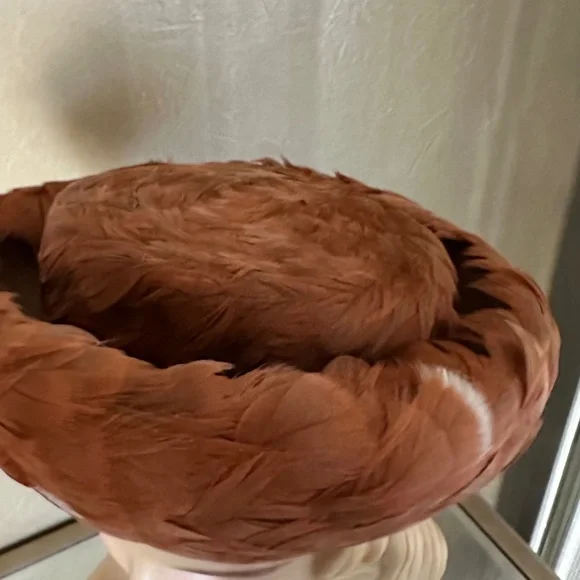 REFINED 1960s' HAT COVERED IN RUST COLORED FEATHERS